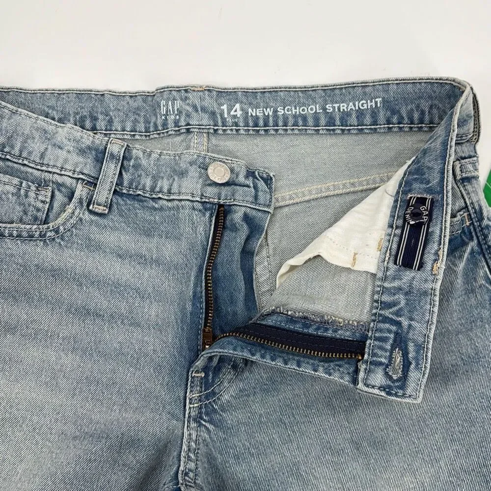 NWT Gap New School Straight Distressed Raw Hem Jeans‎ Girls 14 Plus